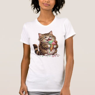 Cat Licking Melting Ice Cream – Colorful Drips T-Shirt