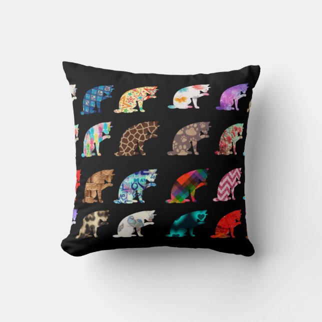 Cat Licking Pattern Throw Pillow (Front)
