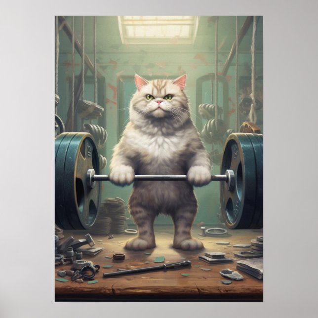 Cat Lifting Weights Poster (Front)