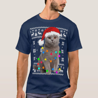 Cat Lights Ugly Kitten Santa Hat Christmas Pajama T-Shirt