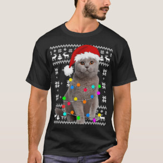 Cat Lights Ugly Kitten Santa Hat Christmas Pajama T-Shirt