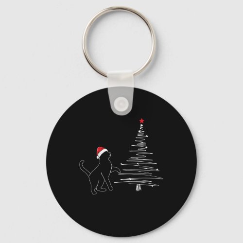 Cat Line Art Christmas Tree Cute X_Mas Pajama Keychain