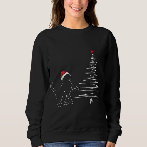 Cat Line Art Christmas Tree Cute X_Mas Pajama Sweatshirt