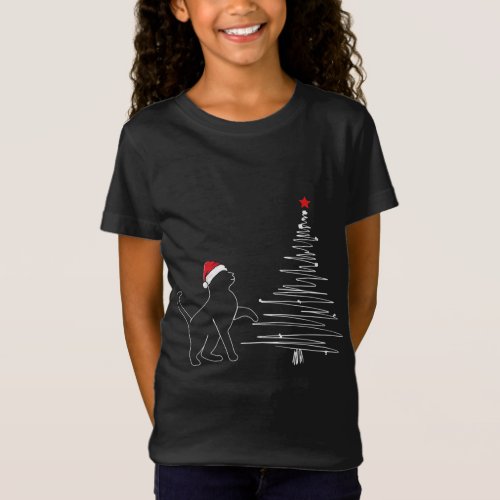 Cat Line Art Christmas Tree Cute X_Mas Pajama T_Shirt