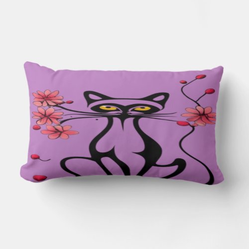 Cat line art lumbar pillow
