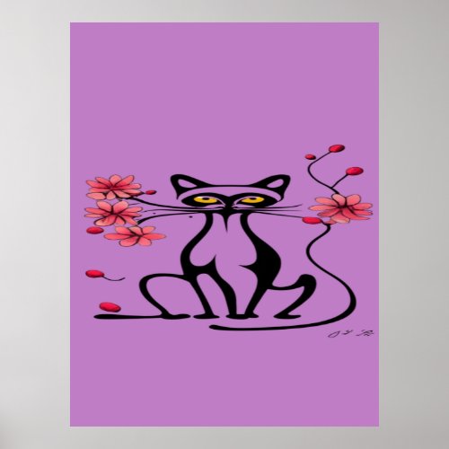 Cat line art poster