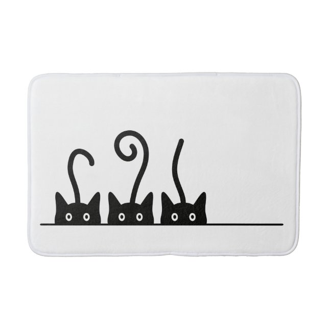 Cat line drawing. Three cats. World Cattendday. Bath Mat (Front)