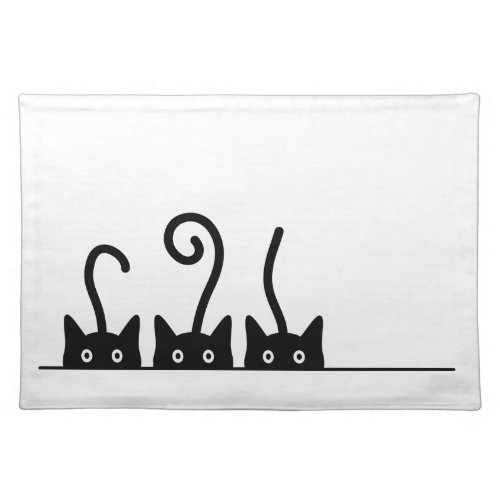 Cat line drawing Three cats World Cattendday Cloth Placemat