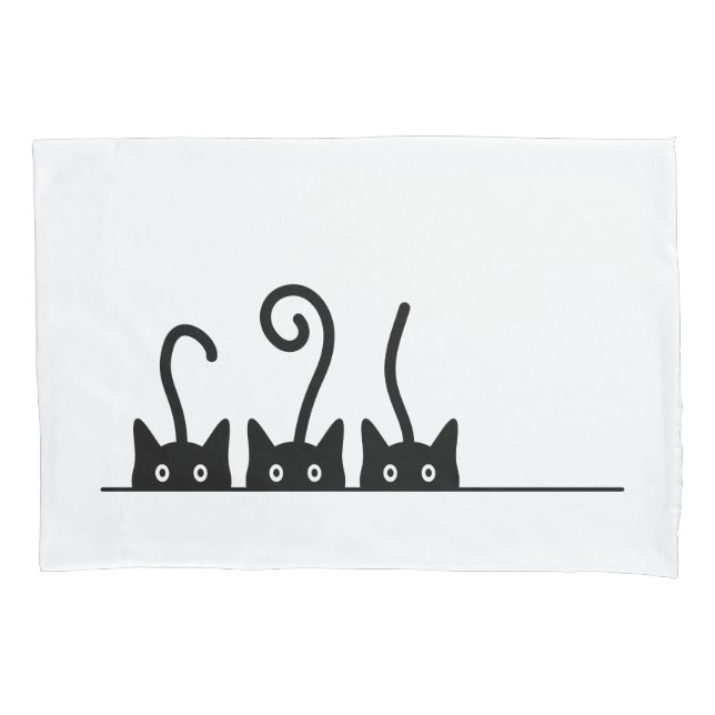 Cat line drawing. Three cats. World Cattendday. Pillow Case (Front)