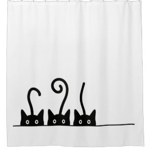 Cat line drawing. Three cats. World Cattendday. Shower Curtain