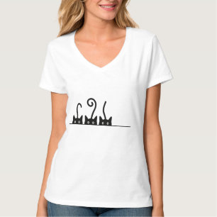 Cat line drawing. Three cats. World Cattendday. T-Shirt
