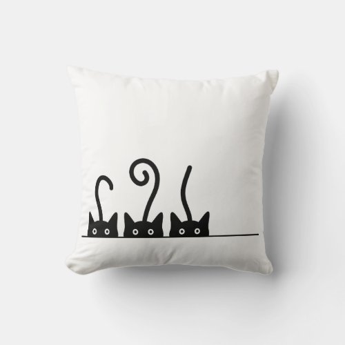 Cat line drawing Three cats World Cattendday Throw Pillow