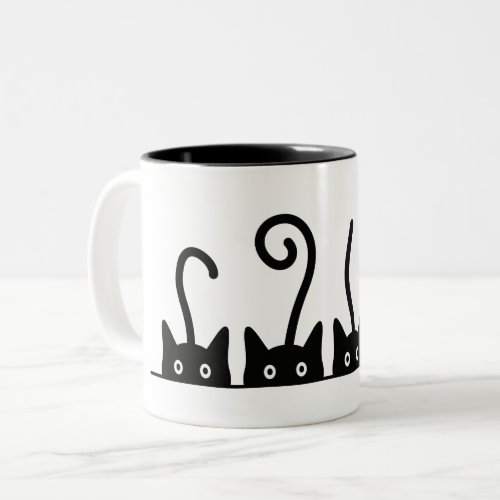 Cat line drawing Three cats World Cattendday Two_Tone Coffee Mug