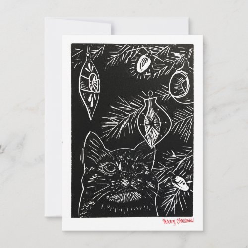 Cat Linocut Christmas Card