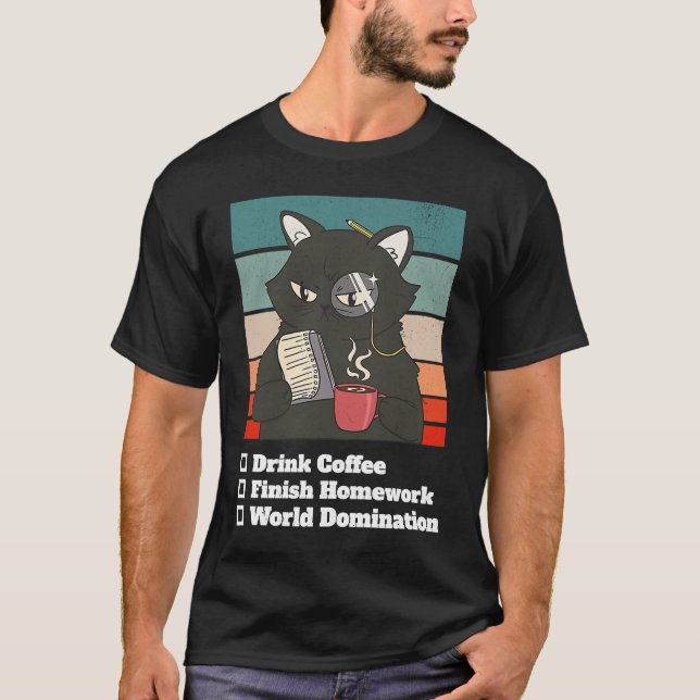 Cat List World Domination Homework School Kid Coll T-Shirt (Front)