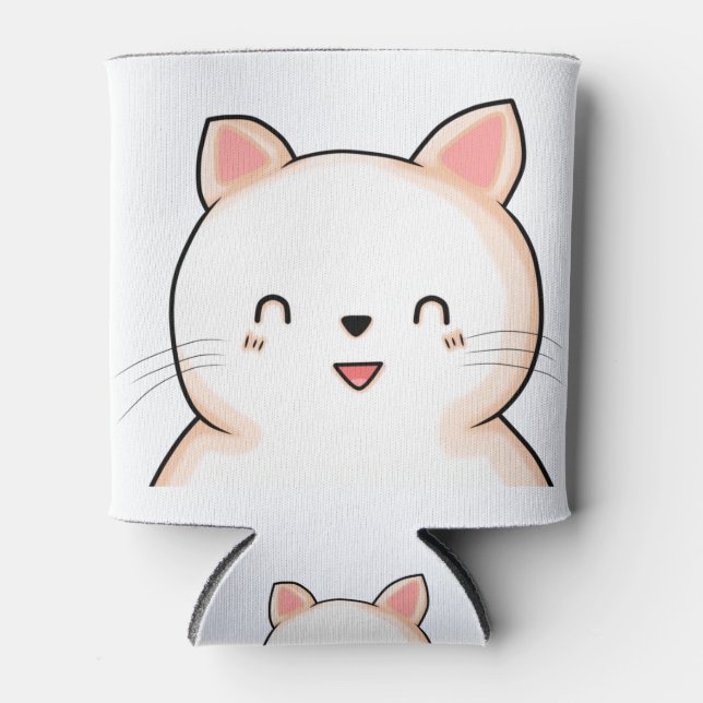 Cat Little Cat Kawaii Closed Eyes Animal Drawing. Can Cooler (Front)