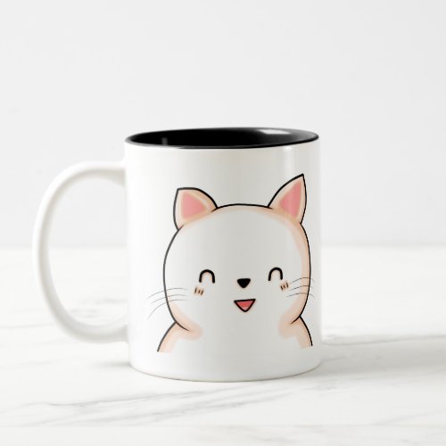 Cat Little Cat Kawaii Closed Eyes Animal Drawing Two_Tone Coffee Mug