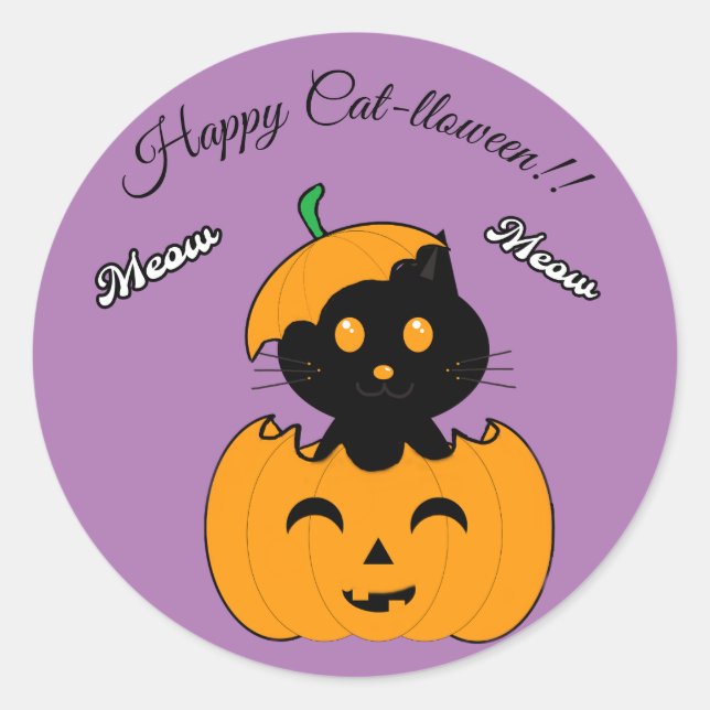  Cat-lloween Classic Round Sticker (Front)