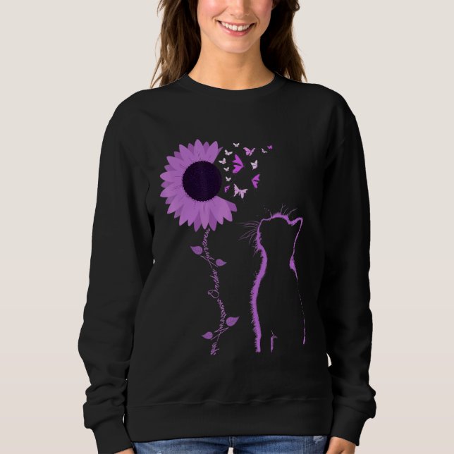 Cat Look Purple Sunflower Butterfly Overdose Aware Sweatshirt (Front)