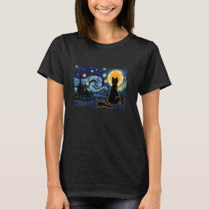 Cat Lookig At Starry Night - Cat Lover Kitten Owne T-Shirt