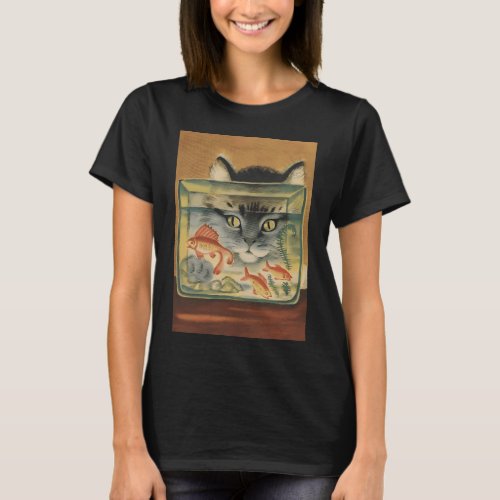 Cat Looking at Fish Vintage Poster T-Shirt