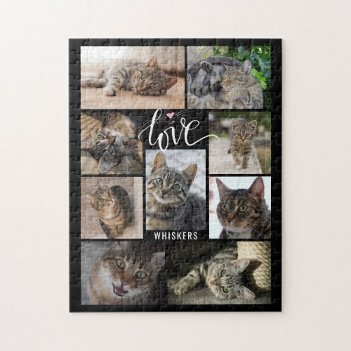 Cat LOVE 9 Photo Collage Name Custom Jigsaw Puzzle