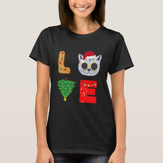 Cat Love Christmas Xmas Gingerbread T-Shirt (Front)
