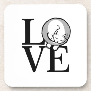 Cat Love Click to Customize Background Color Coaster