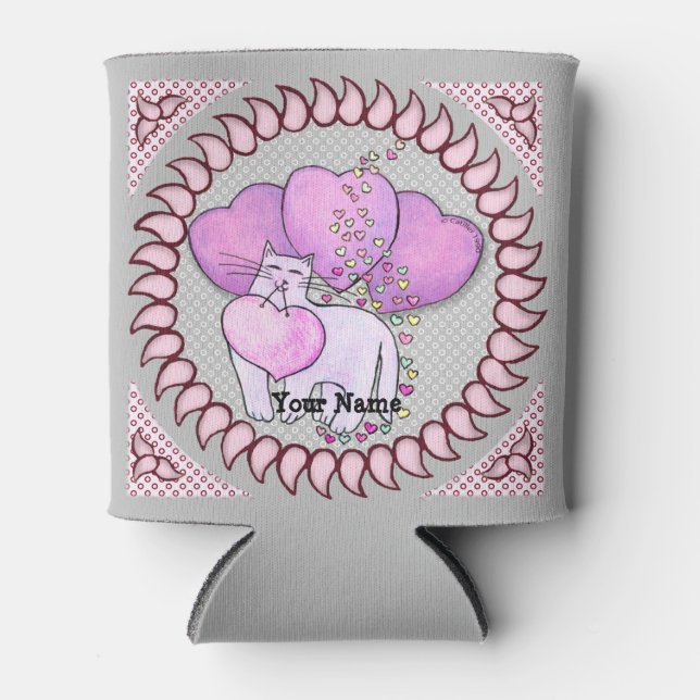 Cat Love Heart   Can Cooler (Front)