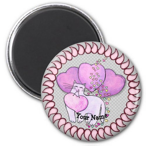 Cat Love Heart custom name  magnet