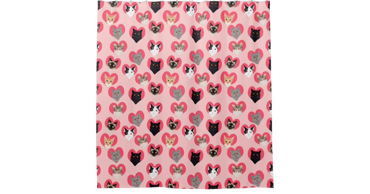 Cat Love Hearts Shower Curtain Cute Cats Zazzle Com