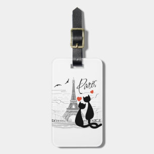 Cat love in Paris Luggage Tag