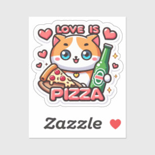 cat love is pizza sticker