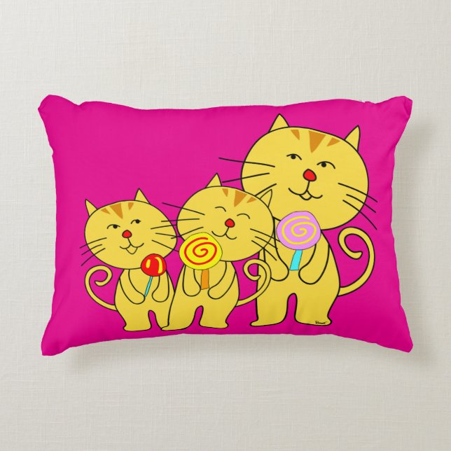 Cat Love Lollipop Pillow Pink Blue (Front)