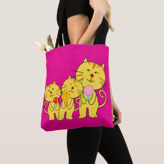 Cat Love Lollipop Tote Bag Pink Teal