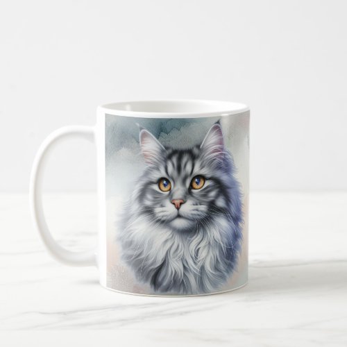 Cat Love  long haired beauty in watercolor Coffee Mug