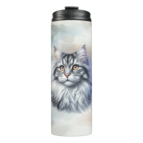 Cat Love _ long haired beauty in watercolor Thermal Tumbler