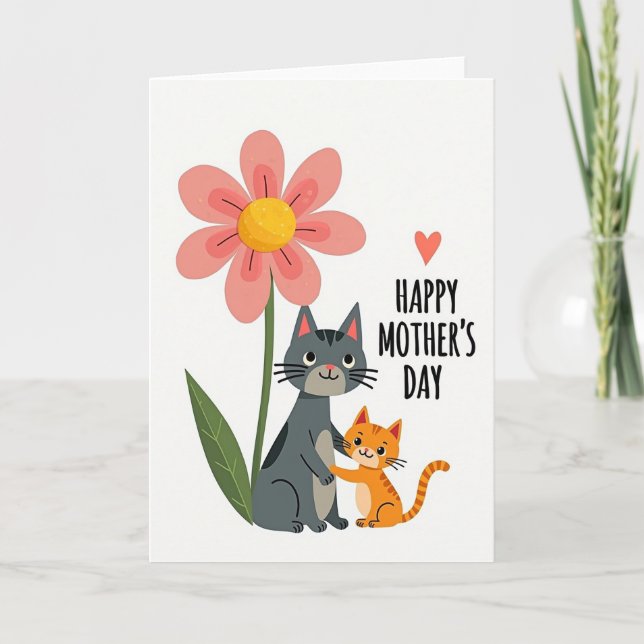 Cat Love Mothers Day Illustration Card (Front)