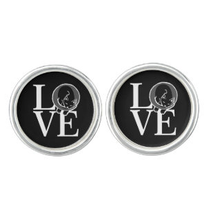 Cat Love on Black Decor Cufflinks