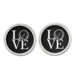Cat Love on Black Decor Cufflinks