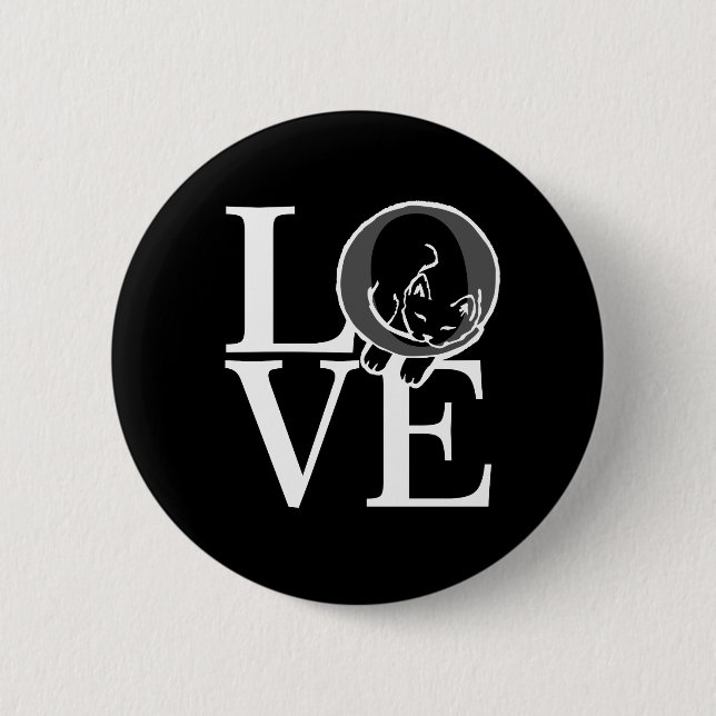 Cat Love on Black Decor Pinback Button (Front)