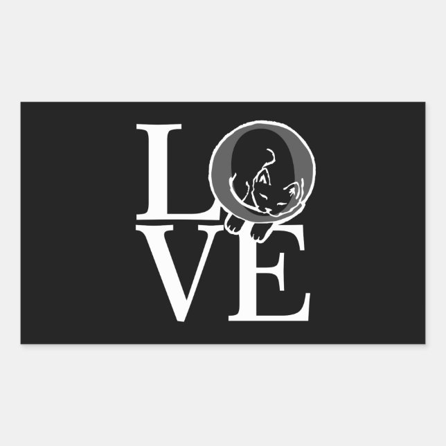 Cat Love on Black Decor Rectangular Sticker (Front)