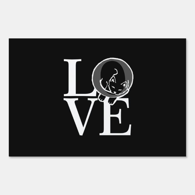 Cat Love on Black Decor Sign (Front)