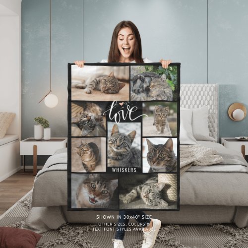 Cat LOVE Photo Collage Whiskers Name Fleece Blanket
