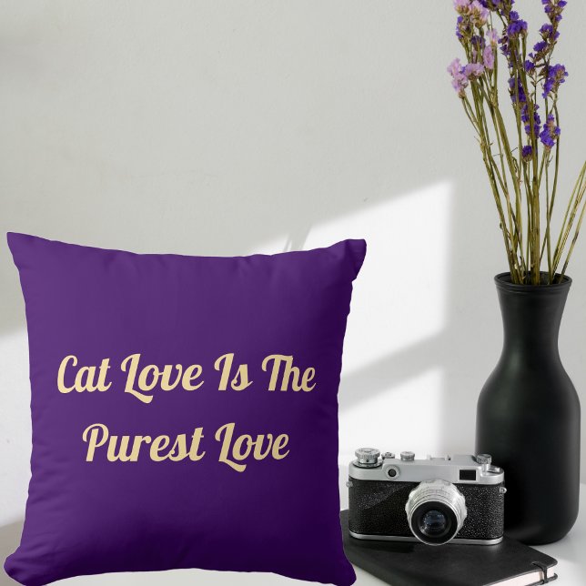 Cat Love Purest Personalize Cute Funny Cool Purple Throw Pillow (Creator Uploaded)