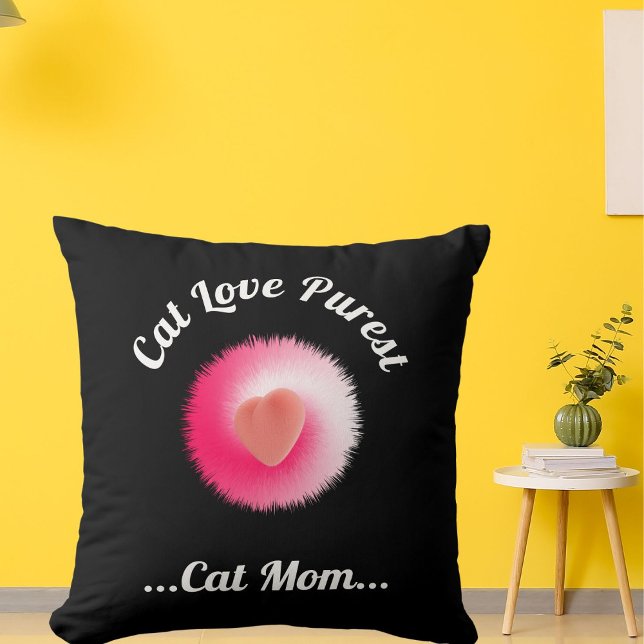 Cat Love Purest Personalize Cute Funny Quote Black Throw Pillow (Creator Uploaded)