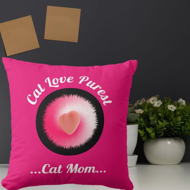 Cat Love Purest Personalized Cute Funny Quote Pink Throw Pillow (Creator Uploaded)