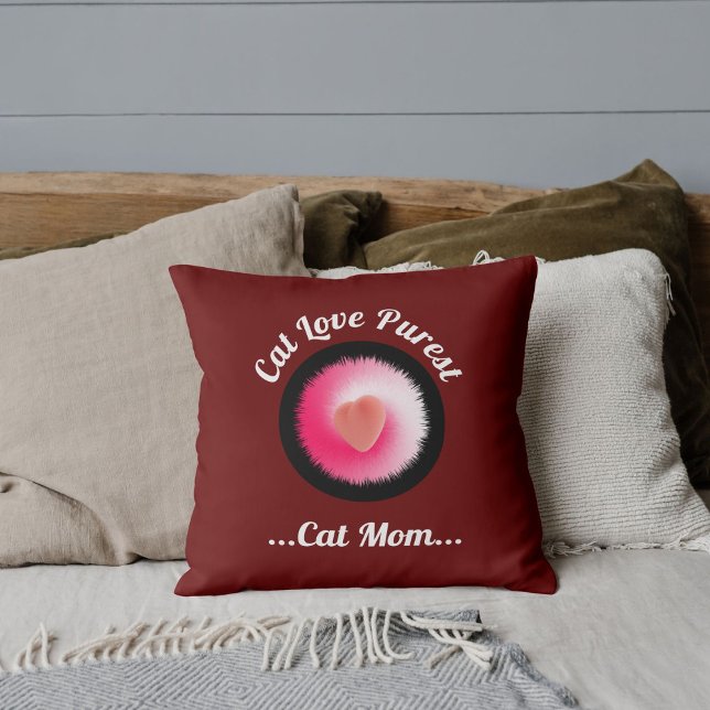 Cat Love Purest Personalized Funny Quote Dark Red Throw Pillow (Creator Uploaded)