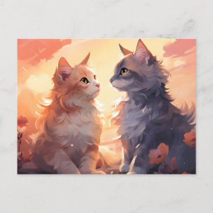 Cat Love Romance Watercolor Whispers Announcement Postcard