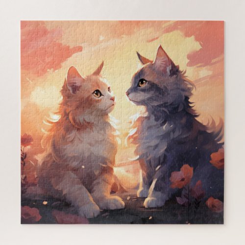 Cat Love Romance Watercolor Whispers Jigsaw Puzzle